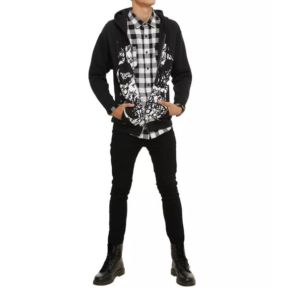 XXX Rude Mens Medium Buffalo Check Button Down Shirt Emo Scene Grunge Punk Retro - Picture 1 of 16